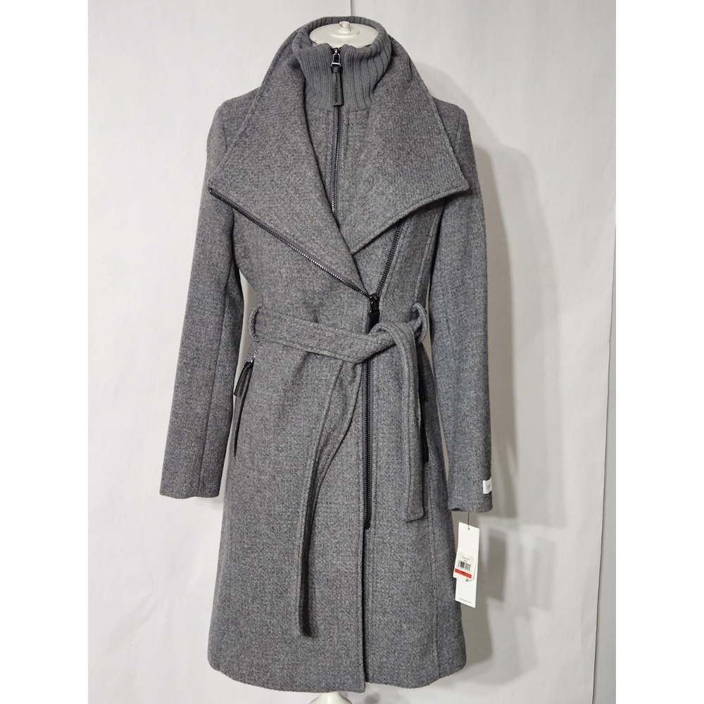 Calvin Klein Grey Women's Wool Blend Angled Twill Wrap Belted Coat Size XS - Picture 5 of 15